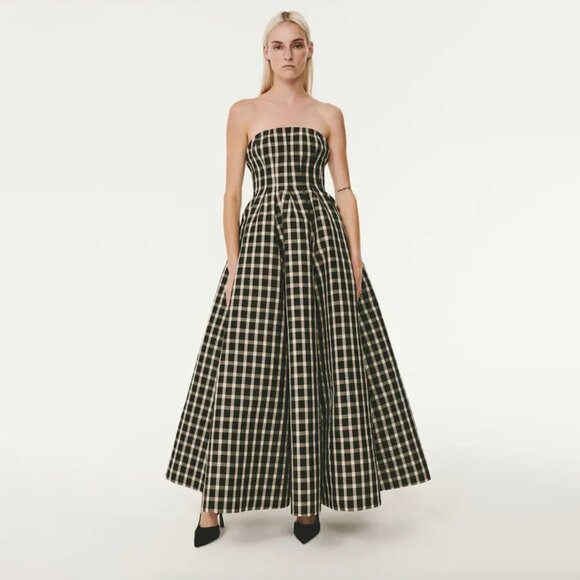 Rosie Assoulin Tubey Dress Plaid Gown in Dark Brown Size 4 - Picture 4 of 14